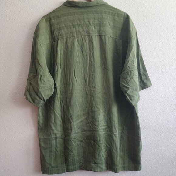 Tommy Bahama Shirt Mens Large Green 100% Silk Palm Leaf Jacquard Camp Button Up - Picture 10 of 13